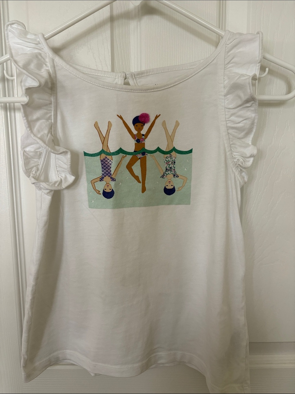 Janie and Jack Swimming girls 8 white ruffle details shoulder tank tee